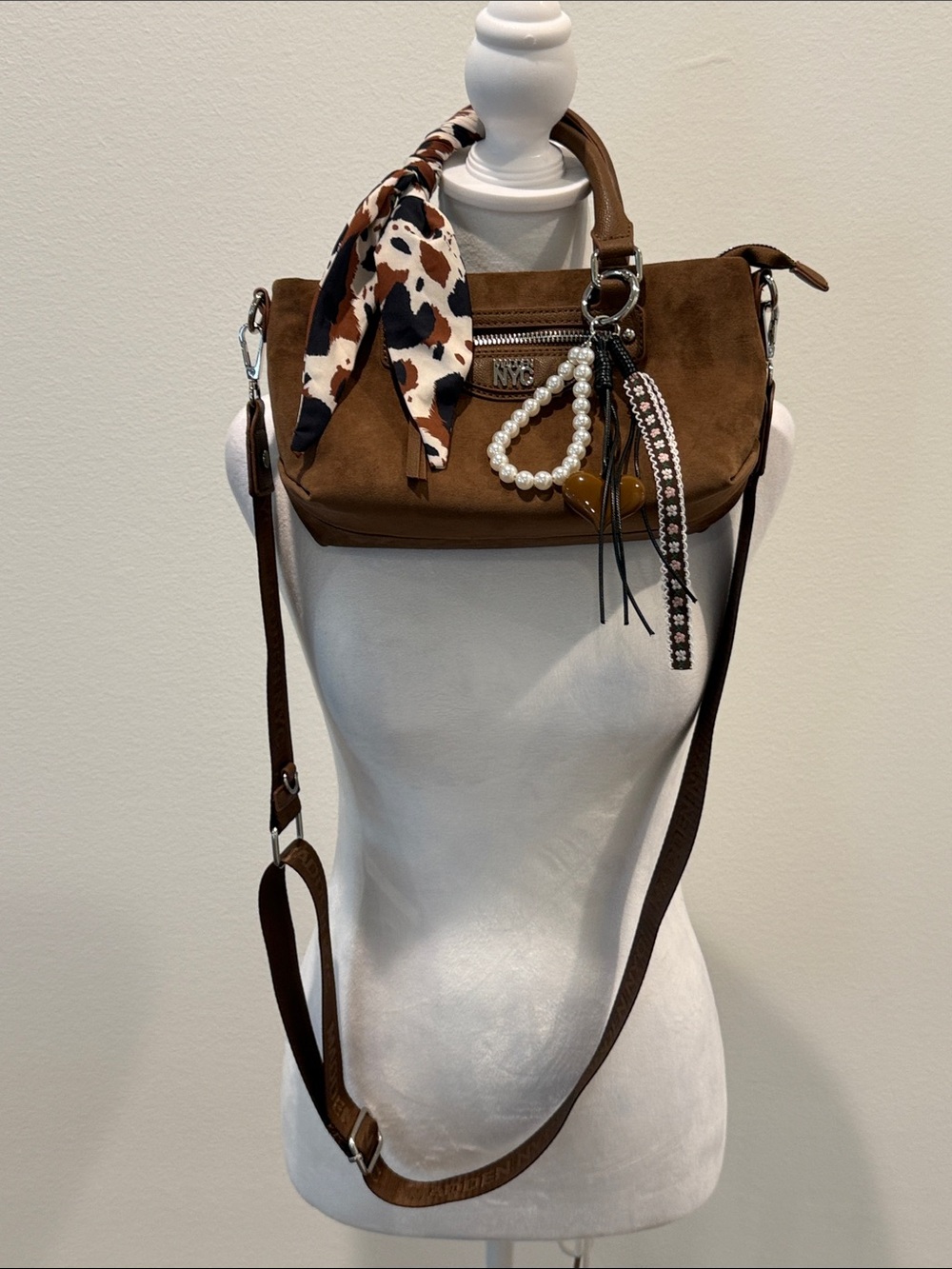 Madden NYC Slouchy Top Handle Satchel Cognac Color Faux Suede NWOT - Picture 3 of 16